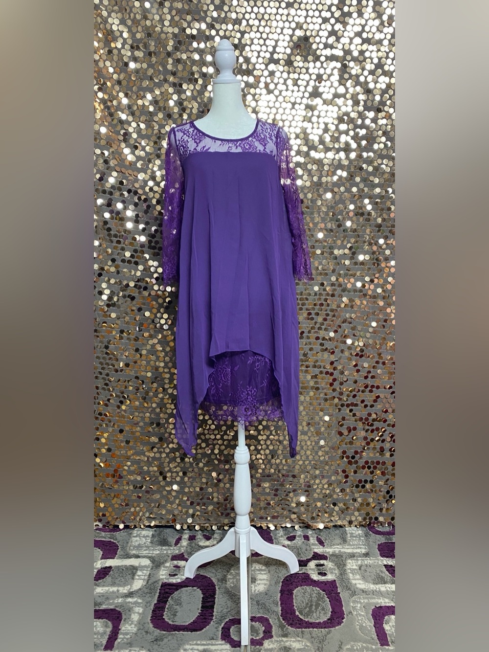 Purple dress with three-quarter lace sleeves #1530